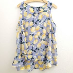 NWT Torrid Lemon Print Ruffle Hem Top T63 lavender sleeveless summer spring